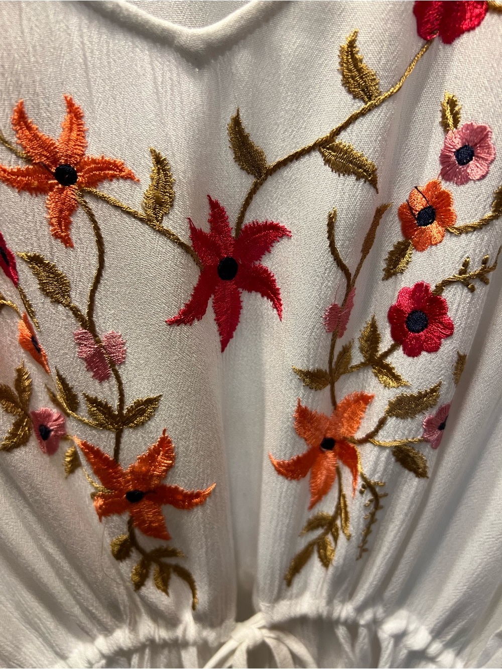 VENUS White Embroidered V-Neck Tunic with Orange Tassel & Pink Trim - Picture 4 of 5